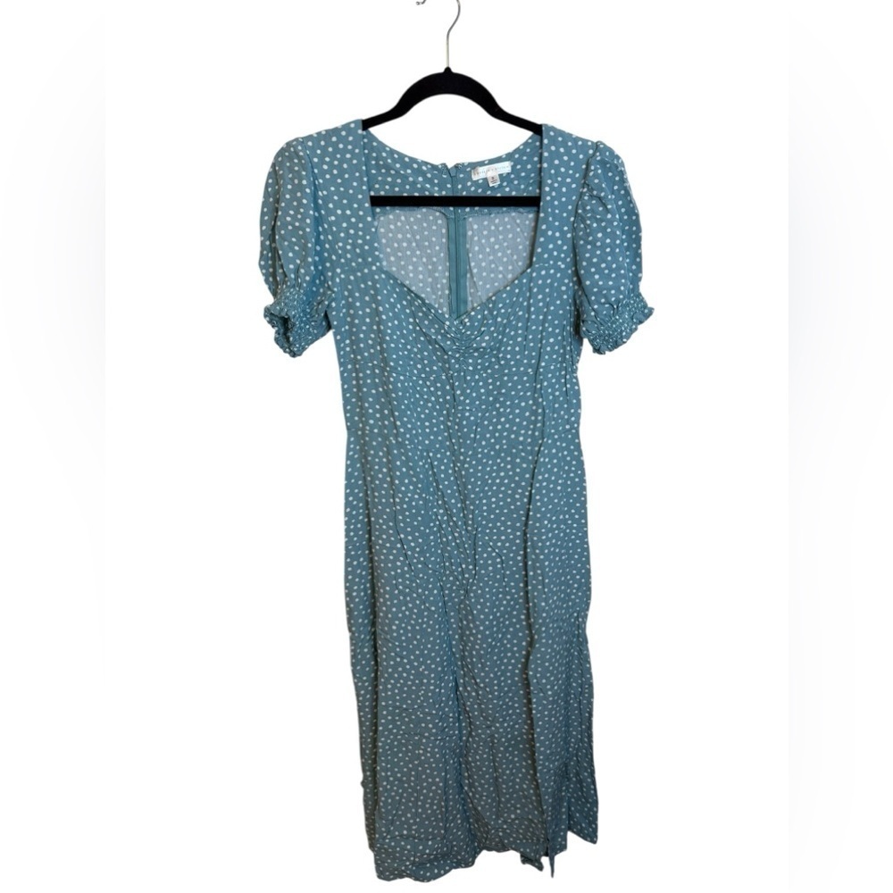 Society + Stitch Blue Speckled Cottagecore Peasant Midi Dress